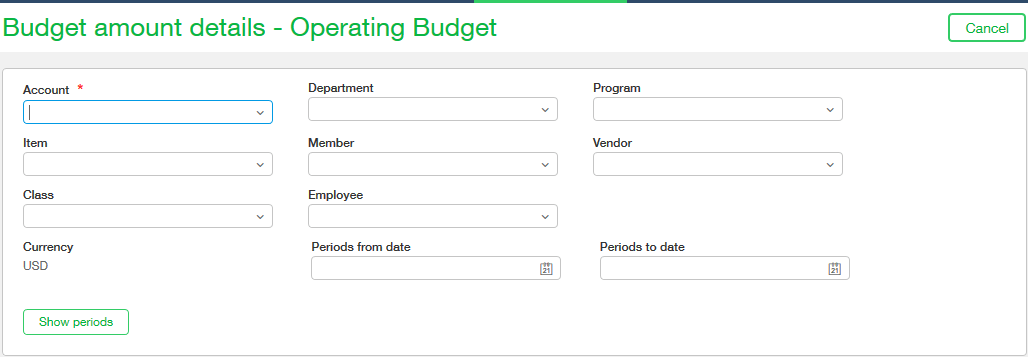 Sage Intacct - budget amount details